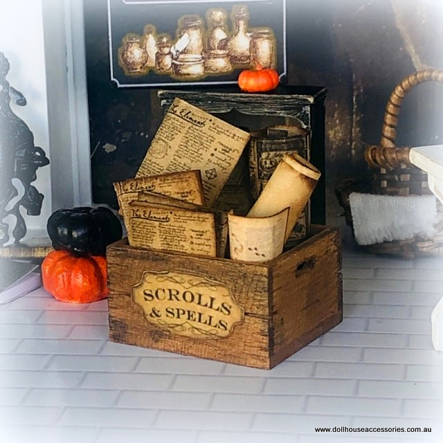 Dollhouse scrolls ancient spells apothecary supplies
