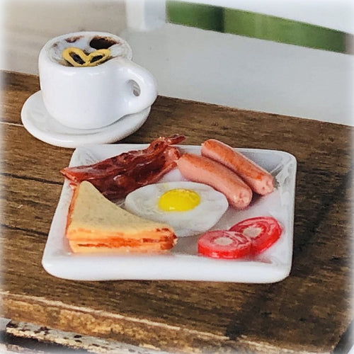 Dollhouse bacon and eggs breakfast miniature food accessory