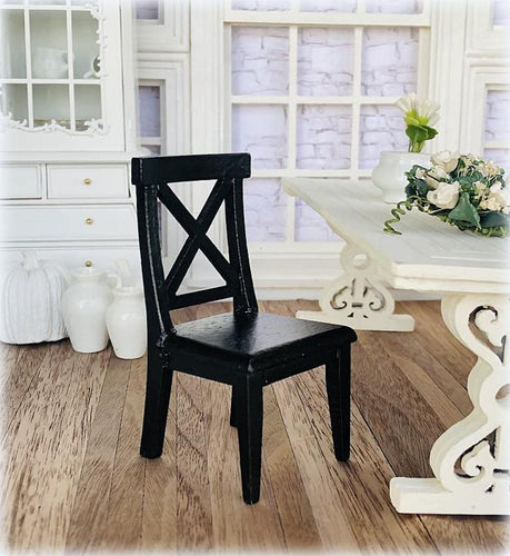 Dollhouse miniature black crossbuck crossed back chair