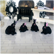 Dollhouse miniature black rabbits