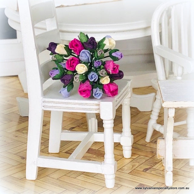 Dollhouse minature mulberry paper roses purple pink white 