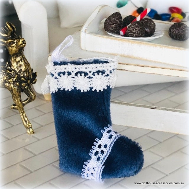 Dollhouse Christmas blue stocking