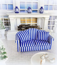 Dollhouse blue white striped 2 seater sofa couch