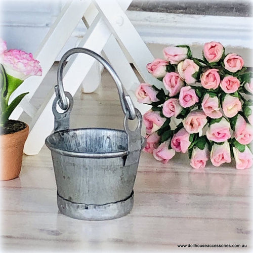 Dollhouse miniature tin metal bucket gardening