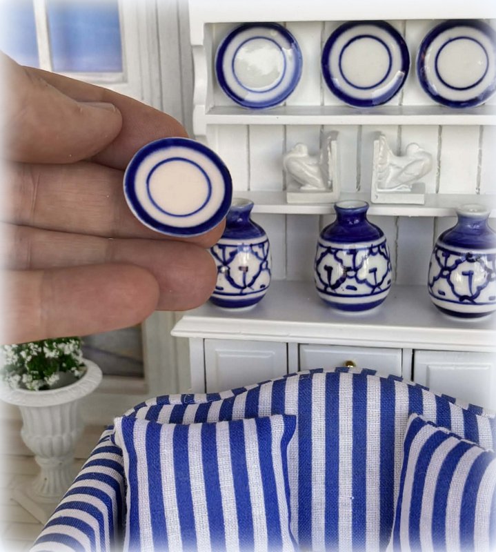 Dollhouse miniature dinner plate blue enamel ware style