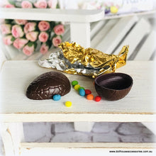 Dollhouse miniature chocolate easter egg break open gold foil