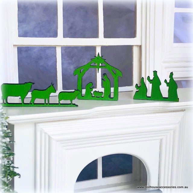 Nativity Scene - Painted Green - 3 cm - Miniature