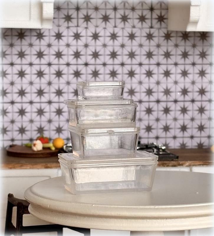 Dollhouse miniature clear stackable food containers