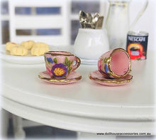Dollhouse miniature pink rose tea set high tea