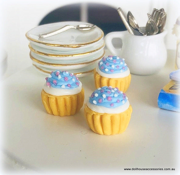 Blue Cupcakes with Coloured Sprinkles - Miniature