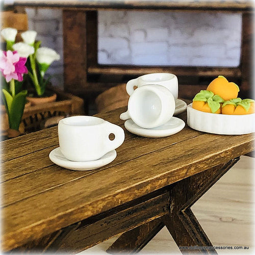 Dollhouse white plain tea cup saucer modern