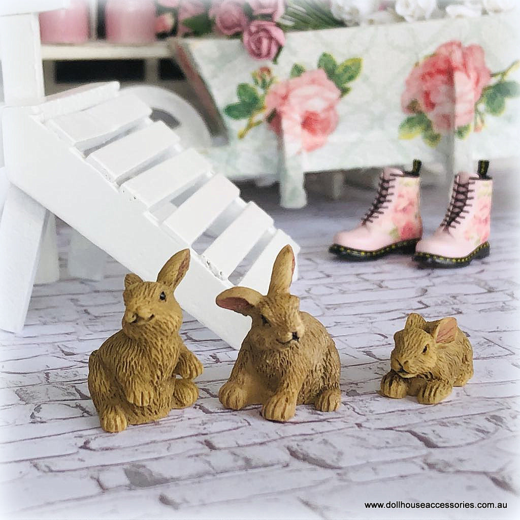 Dollhouse brown rabbit bunnies easter