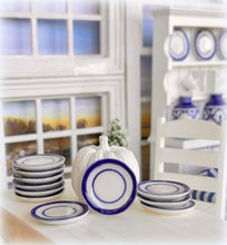 Dollhouse miniature dinner plate blue enamel ware style