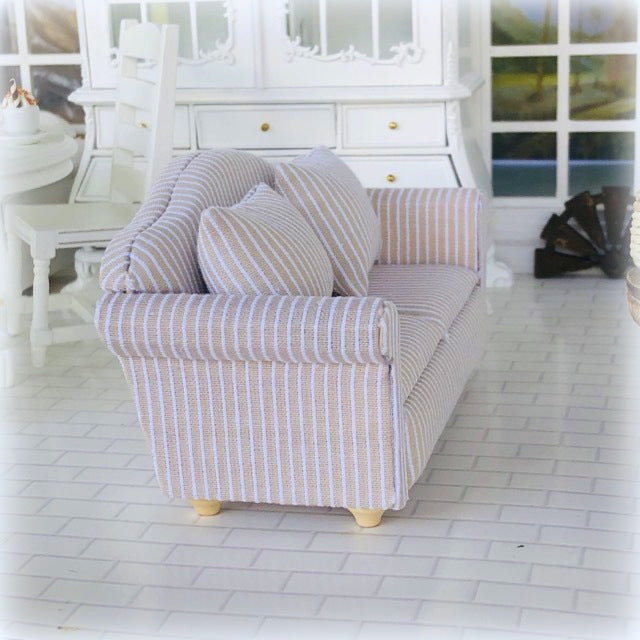 Dollhouse beige white neutral double two seater dollhouse sofa
