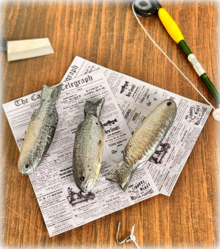 Silver Mullet Fish x 3 - Miniature