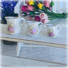 Dollhouse miniature pink floral vase set of 3