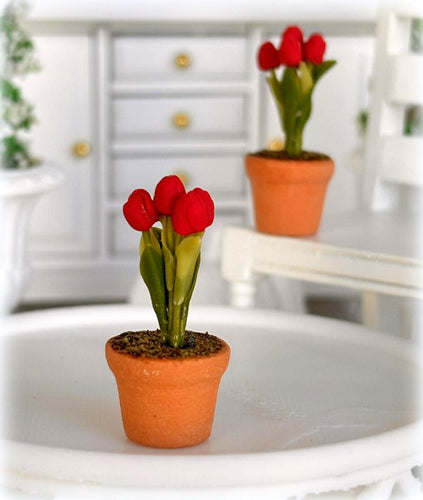 Dollhouse miniature tulip in pot
