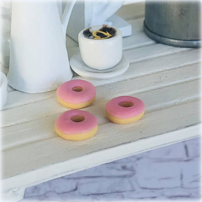 Iced Pink Donuts - set of 3 - Miniature