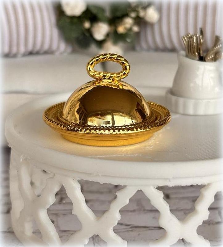 Dollhouse gold cloche serving plate dinner table
