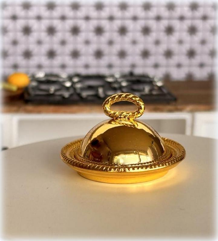 Dollhouse gold cloche serving plate dinner table