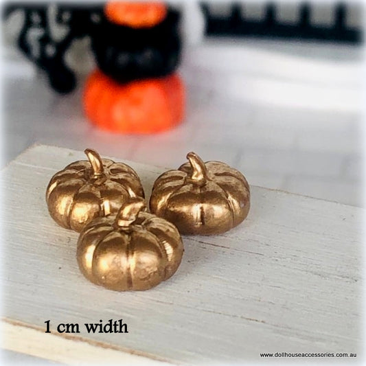 Golden Tiny Pumpkins - Set of 3 - Miniature