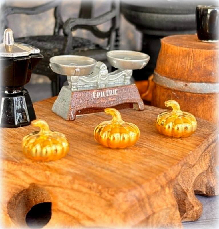 Shiny Golden Tiny Pumpkins  - Set of 3 - Miniature
