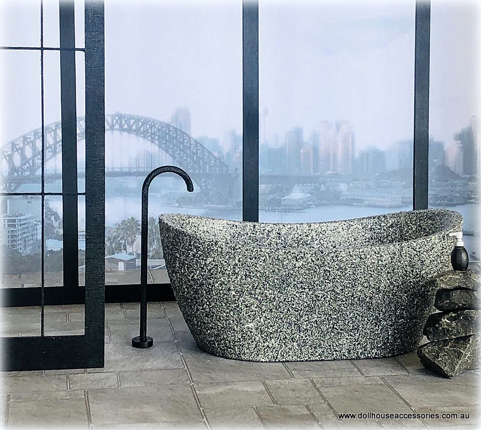 Modern Granite-Look Bath with Freestanding Tap - Miniature