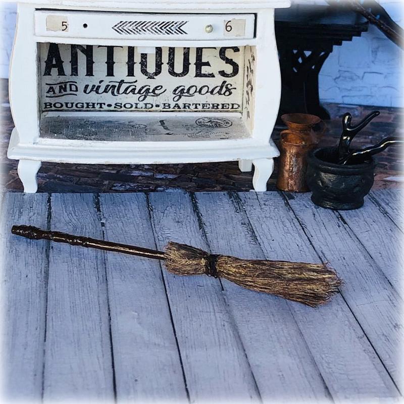 Dollhouse halloween apothecary witch broomstick 