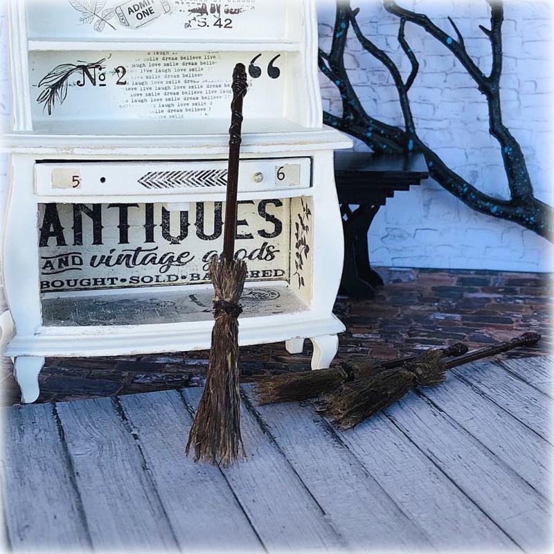 Dollhouse halloween apothecary witch broomstick 