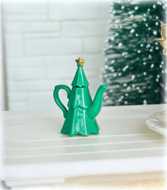 Dollhouse Christmas tree tea pot