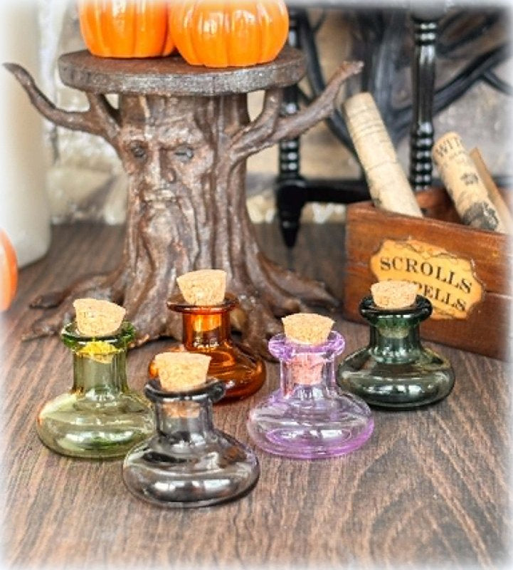 Coloured Glass Bottles x 5 - Miniature