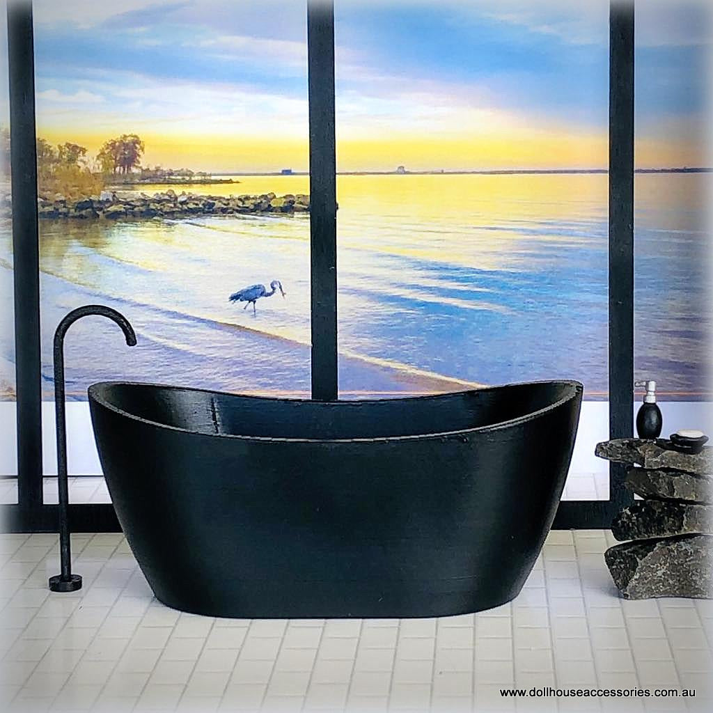 Modern Black Bath with Freestanding Tap - Miniature