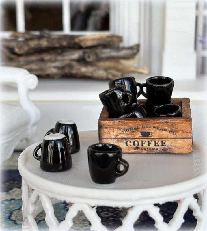 Dollhouse miniature black ceramic mug