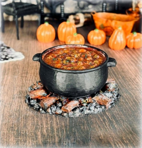 Dollhouse large cauldron stew witch haunted house halloween peasant scene rustic