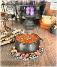 Dollhouse large cauldron stew witch haunted house halloween peasant scene rustic