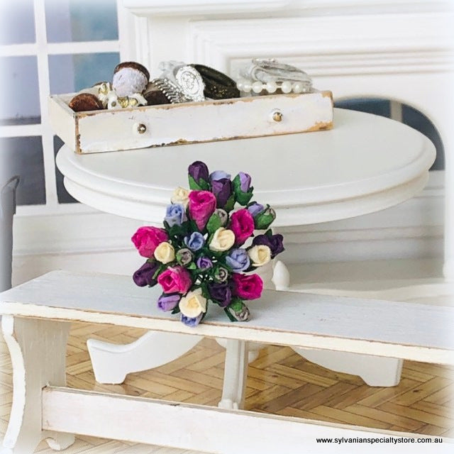 Pink White Purple Bouquet of 30 Paper Roses - Miniature