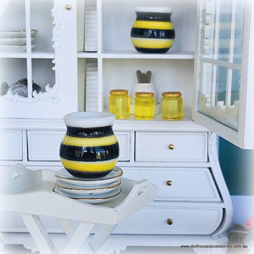Dollhouse miniature honey pot black yellow