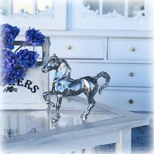 Dollhouse pewter silver ornament horse miniature