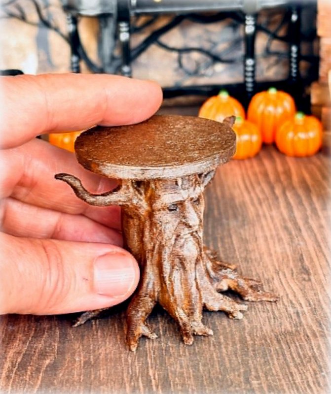 Dollhouse miniature old wise man tree trunk side table mystical haunted house