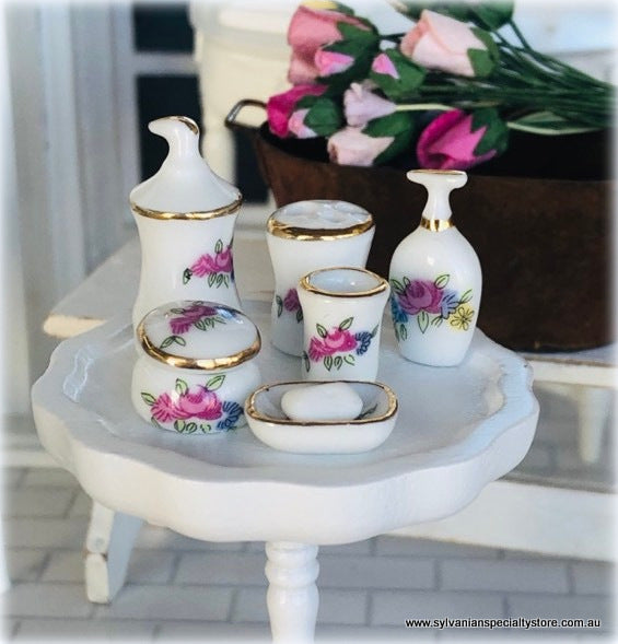 Bathroom Accessories Pink Floral pieces Miniature1