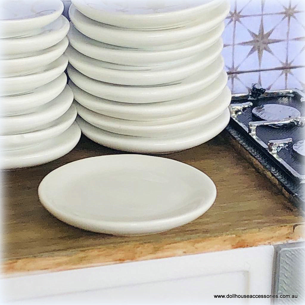 Dollhouse miniature white round plate modern kitchen