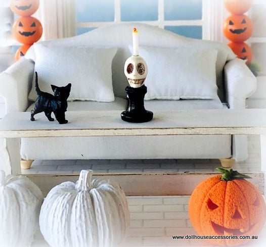 Dollhouse Halloween skull candle
