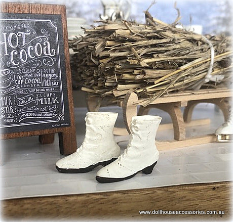 Dollhouse white boots country farmhouse winter style