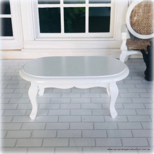 Dollhouse miniature white coffee table oval
