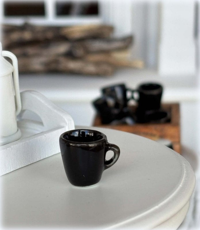 Dollhouse miniature black ceramic mug