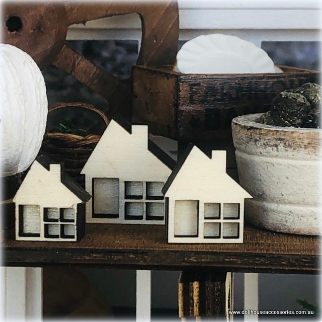 Set of 3 mini Cottages - Unpainted - Miniature
