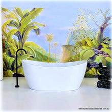 Dollhouse miniature modern white bathtub with standing faucet