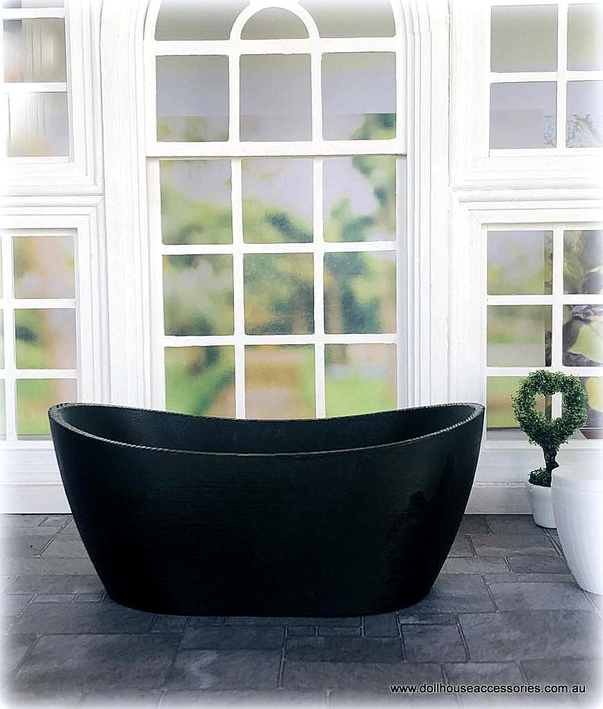 Modern Black Bath with Freestanding Tap - Miniature