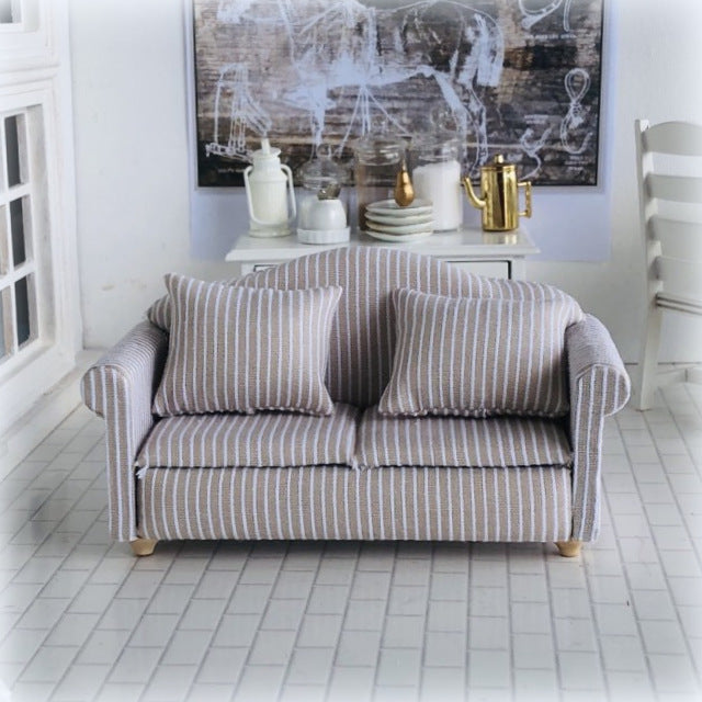 Dollhouse beige white neutral double two seater dollhouse sofa