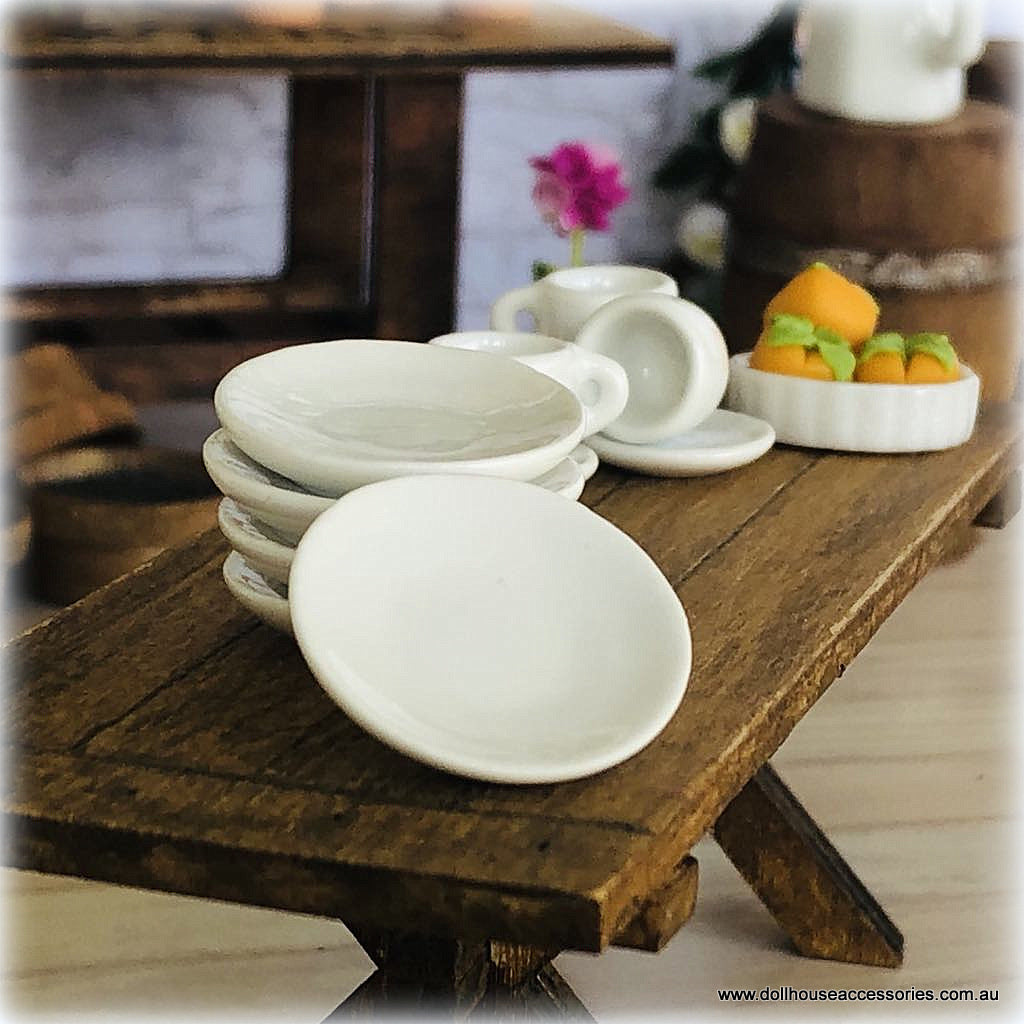 Dollhouse modern white crockery kitchen plates